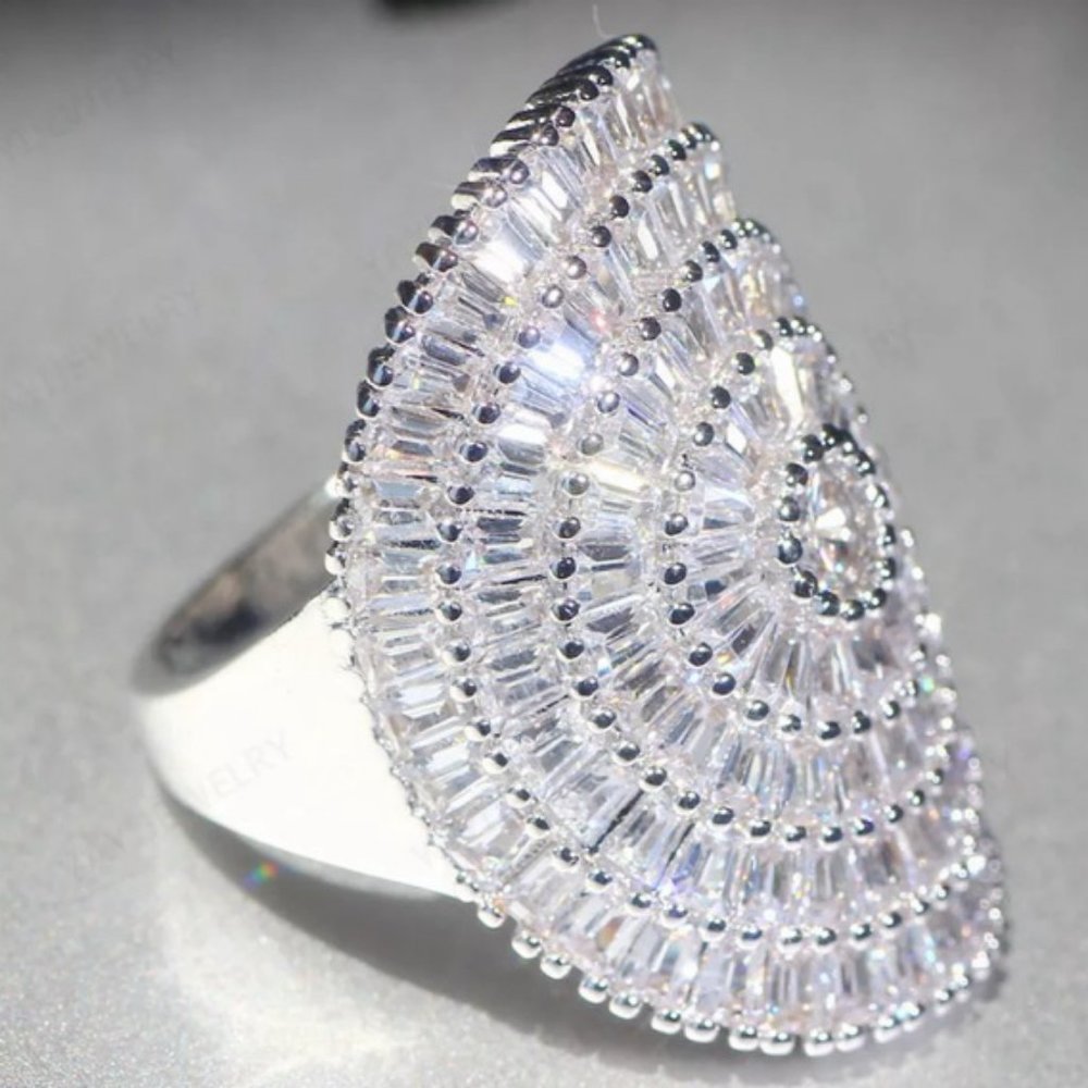 NEW 21 CT Silver Baguette Round Diamond Ring - Picture 3 of 7